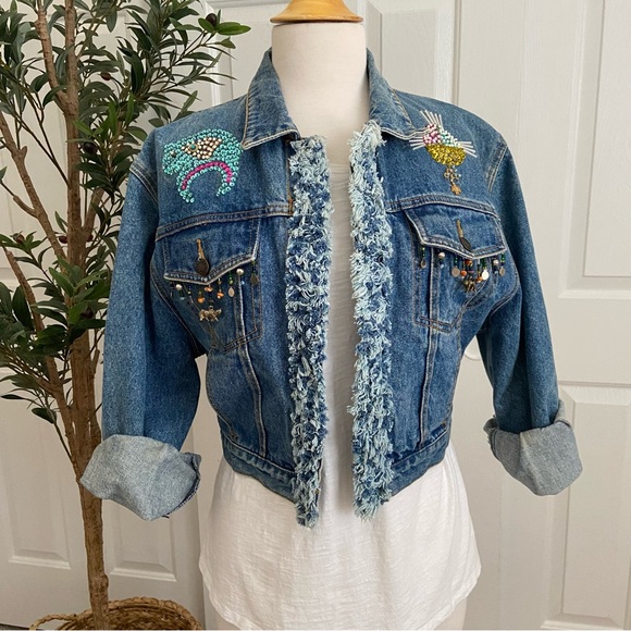 Jackets & Blazers - Embellished Cropped Jean Jacket with Sequins⭐️BEAUTIFUL